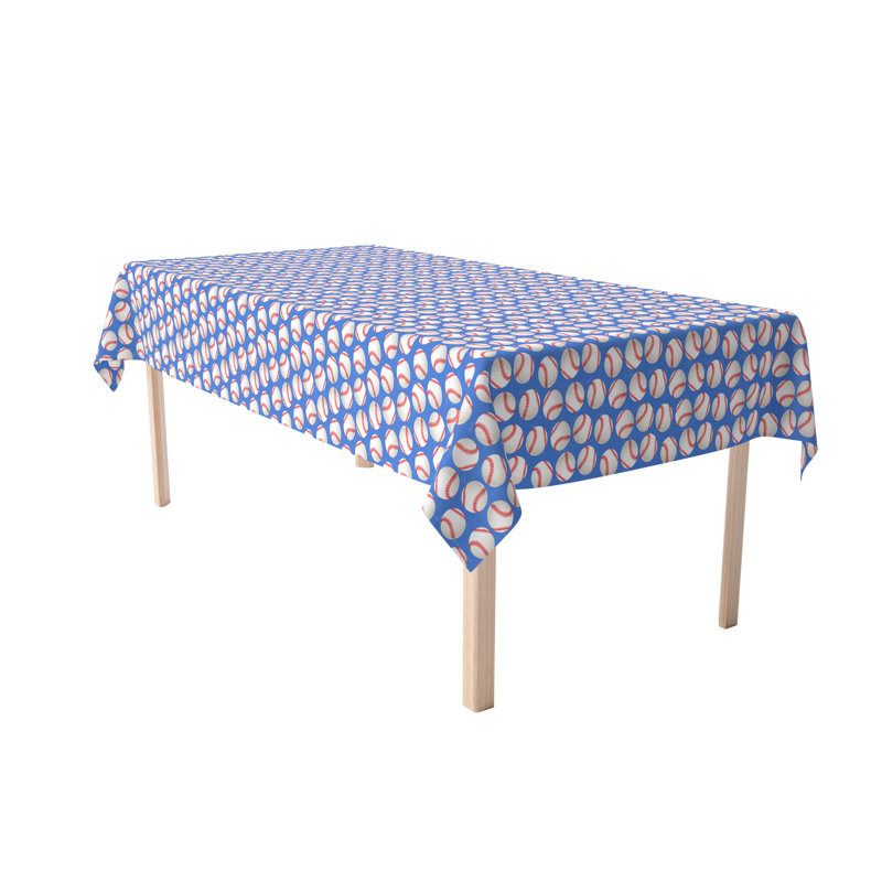 Rectangular Tablecloth, 100% Cotton, 52X104", Baseballs Blue, 120" L x 52" W