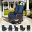 Ensemble de conversation avec canapé en rotin pour 5 personnes avec table d'appoint, 2 chaises pivotantes, 2 repose-pieds et coussins bleus-923043865