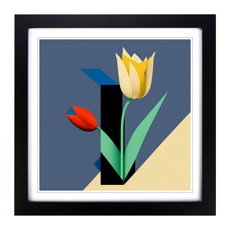 Tulip Flower Suprematism - Single Picture Frame Print on Wood, Black