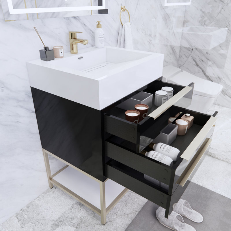 Ensemble de meuble-lavabo simple 24 po Glasgow, Noir ultrabrillant