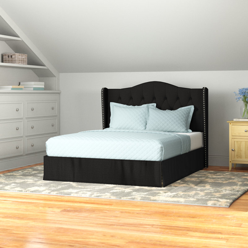 Knott Upholstered Wingback Storage Bed, Black, Full
