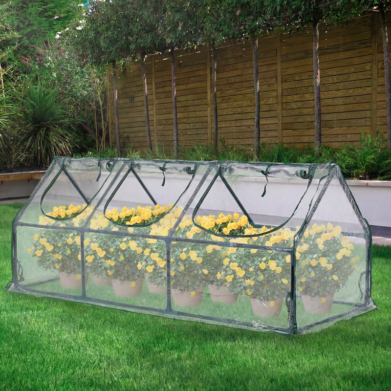 2.7x0.9x0.9m Mini Greenhouse with 3 Zipper Doors, Clear