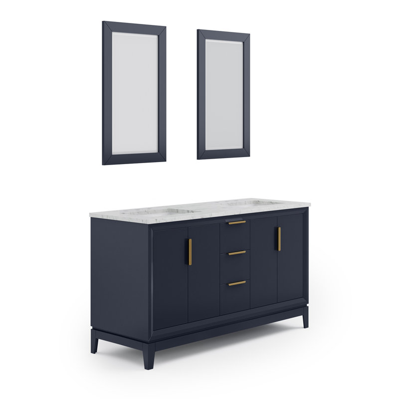 Elizabeth 72" Double Bathroom Vanity Set with Mirror, Monarch Blue, 60" W