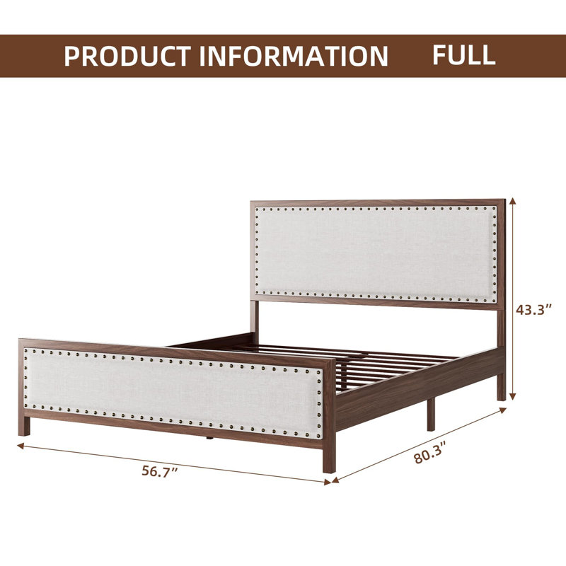 Base de lit Mari,33,3 po, Double, Noyer