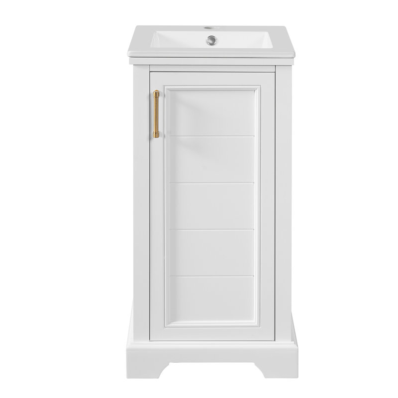 Ensemble de meuble-lavabo sur pied 16 po avec lavabo en céramique, ensemble de meuble-lavabo simple autoportant avec porte à fermeture douce et tablette réglable