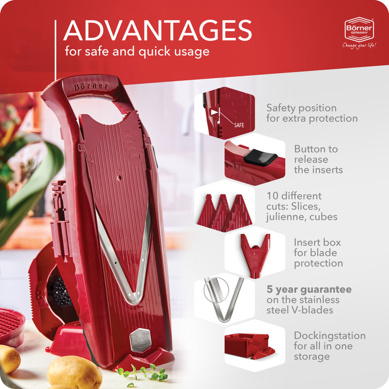 Borner V-5 Power Line Mandoline, Professional Set, Red, Red