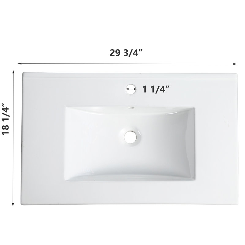 Plateau de meuble-lavabo simple en céramique 30 po avec lavabo et trous pour robinet