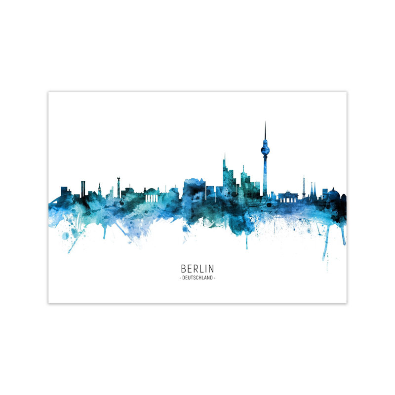 Berlin Deutschland Skyline Blue City Name by Michael Tompsett - Print, Unframed, 60cm H x 84cm W x 1cm D