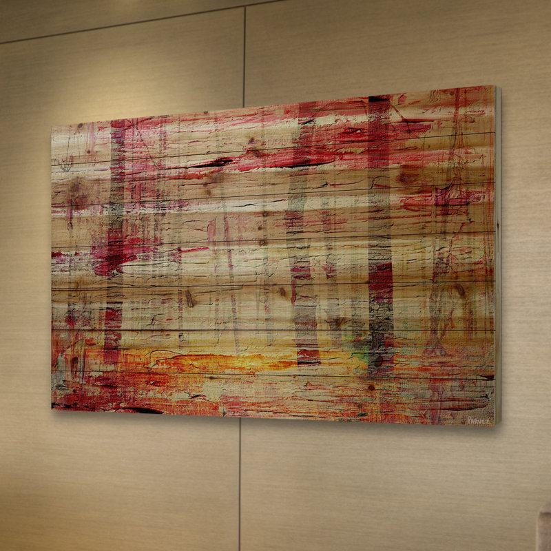 « floated red water » par parvez taj,, reproduction d’art sur bois de pin naturel, H 40 po x l 60 po x P 1,5 po