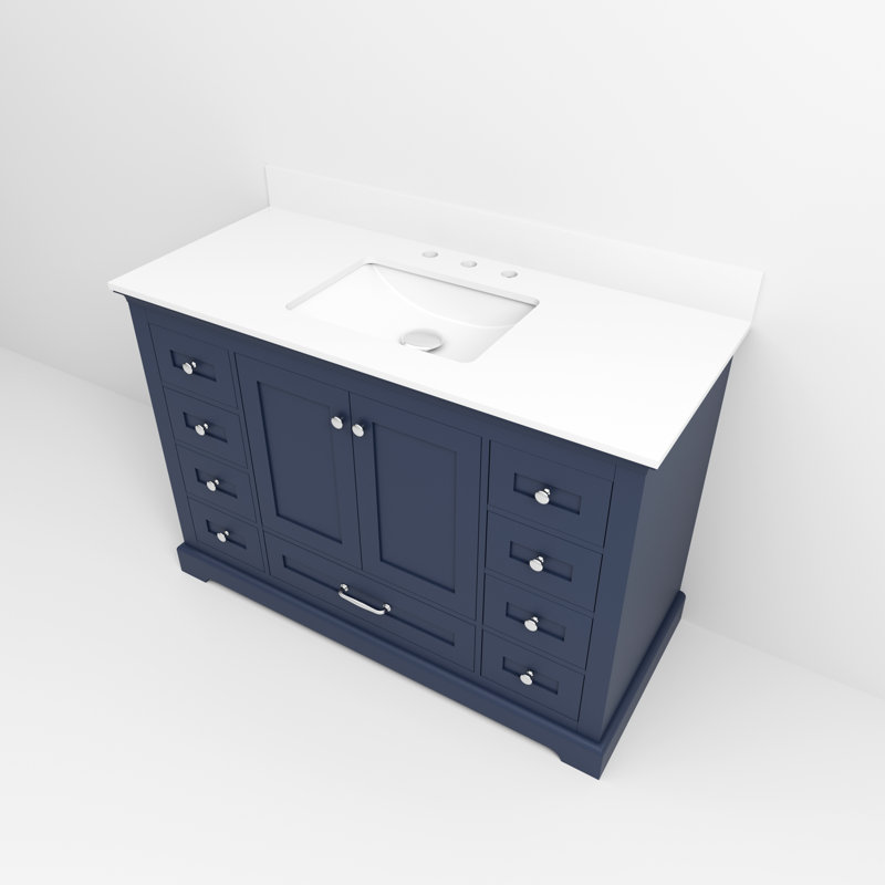 Meuble-lavabo simple l 48 po x P 22 po Dukes, Marine, Quartz blanc