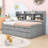 Amande Twin Wooden Captain Bed with Bookcase Headboard, Three Storage Drawers and Twin Trundle-895793342