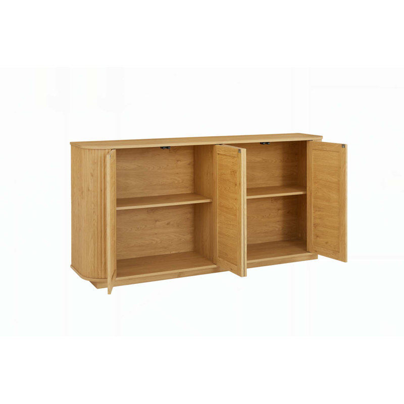 Meuble télé en forme de vague avec buffet d'angle arrondi, armoire de rangement et buffet, idéal pour la cuisine, la chambre à coucher ou le vestibule avec portes en rotin.