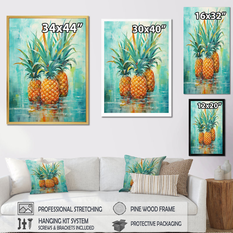Oasis exotique sur toile, H 32 po x l 16 po x P 1 po, Cadre flottant noir