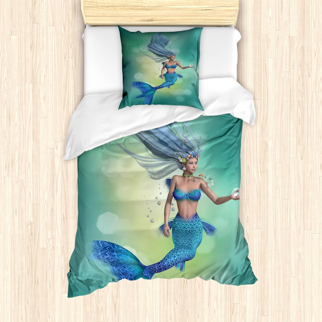 Bettbezug Set, Mermaids Schwimmen, Märchen, Teal Blassblau