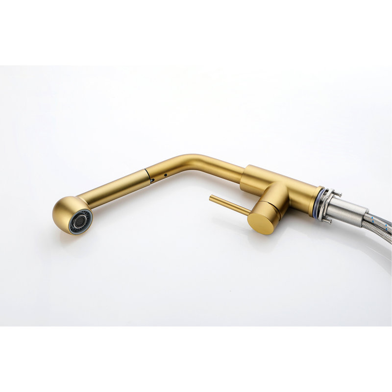 Single Handle Kitchen Sink Faucet With Pull Down In Brushed Gold - 360 Rotating, Two Water Output Modes For Various Demands, Corrosion Treatment, Easy To Regulate Temperature And Flow, Stainless