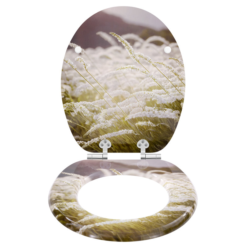 Toilet Seat, O-Shaped Loo Seat With Soft Close And Quick Release Functions, With Adjustable Hinges, Upgraded Mounting Set For Different Types Of Toilets, Reeds Pattern