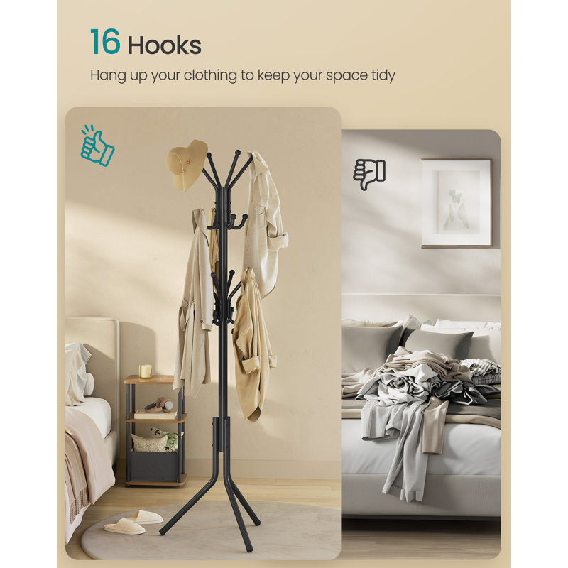 Steel Freestanding 16 - Hook Coat Rack, Black