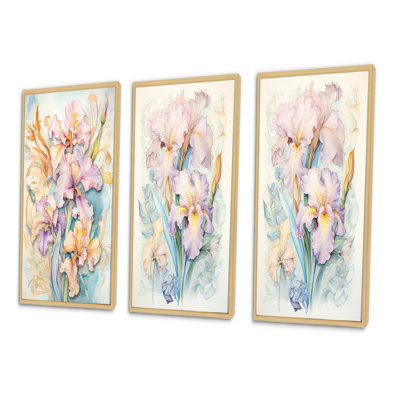 «Mauve iris fleur dans des tons pastel rétro» 3 - pièces sur toile