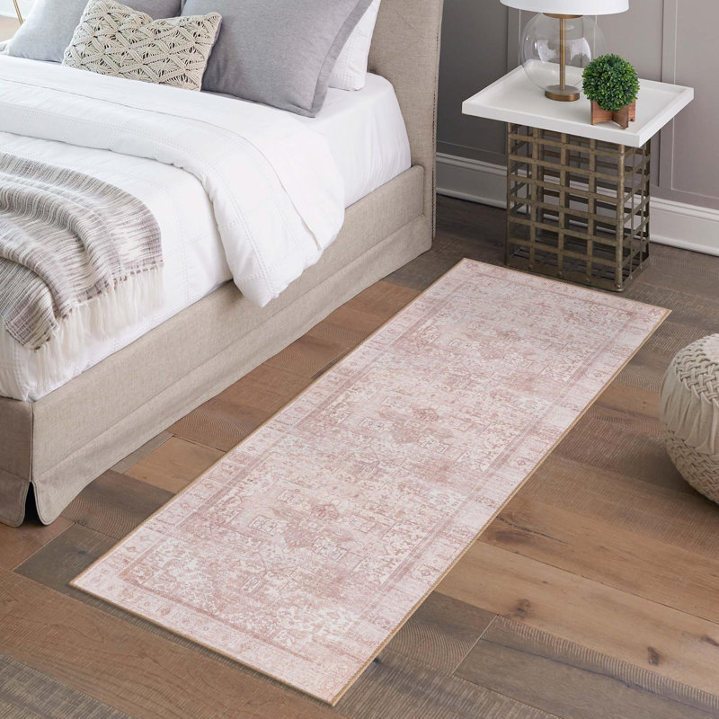 Tapis transitionnel Amilio de couleur beige / ivoire, Tapis de couloir 2 pi x 6 pi