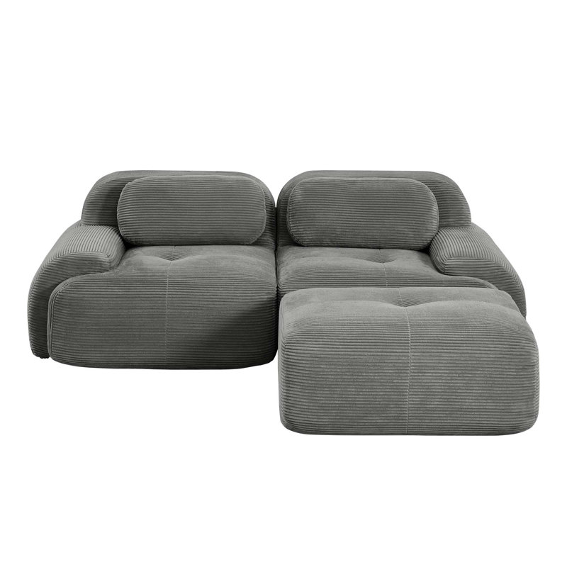 82'' L-Shaped Modular Sofa In Soft Corduroy Fabric With Curved Armrests, No Assembly Required, High-Resilience Sponge, Suitable For Living Rooms And Bedrooms, Grey