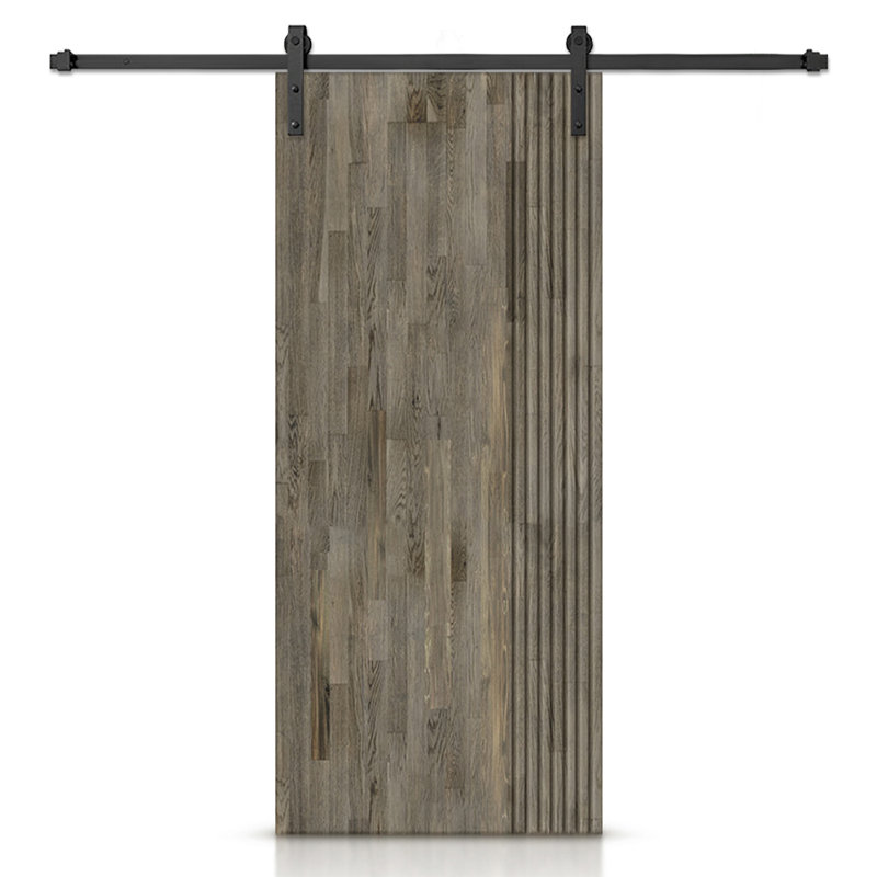 Porte de grange en bois massif lambrissé et métal, Gris patiné, H 96 po x l 42 po