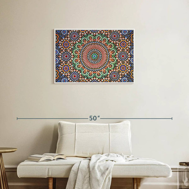Mosaïque marocaine traditionnelle, Cadre flottant blanc, 31 po x 21 po