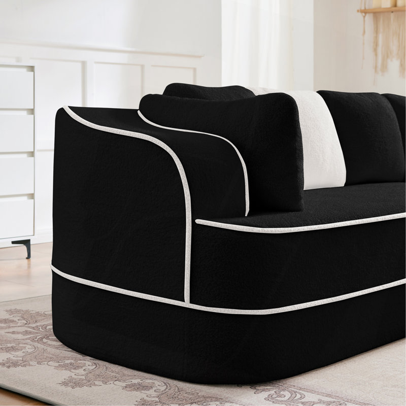 Left 2-Seater Sofa W/Pillows Teddy Fabric, Left Hand Facing, Black