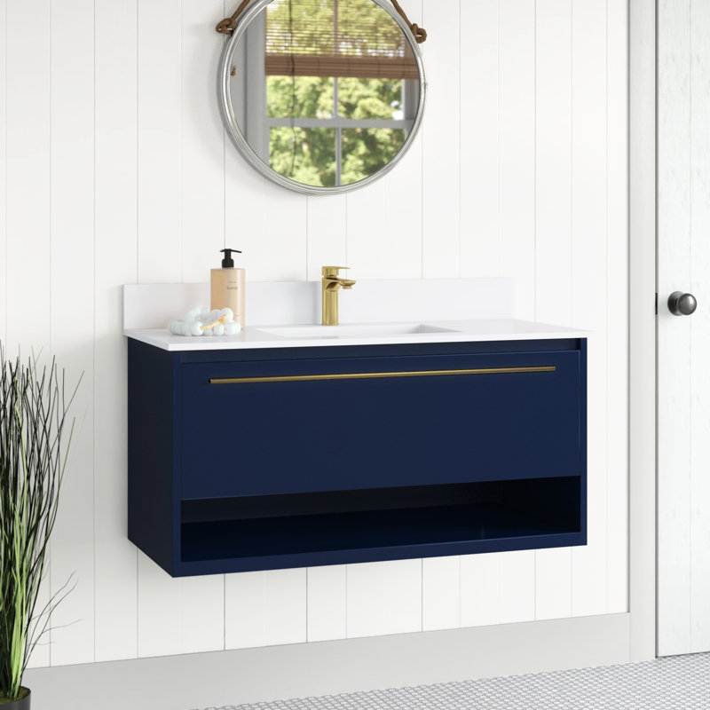 Roman 40'' Single Bathroom Vanity with Engineered Marble Top, Blue