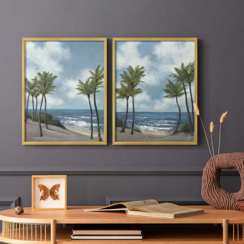 Impression encadrée Coastal Palm Tree I-Premium - prêt à être accroché - aucun clou requis - aucun clou requis, Doré