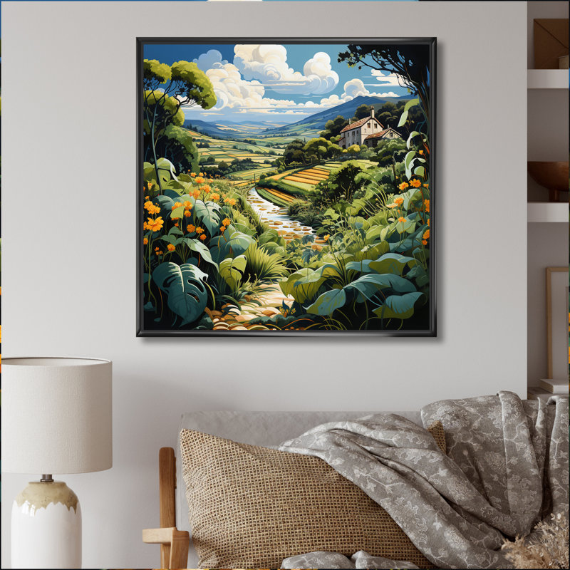 Countryside Summer Vines In II - Landscapes Wall Decor, H 36 po x l 36 po x P 1,5 po, Cadre flottant noir