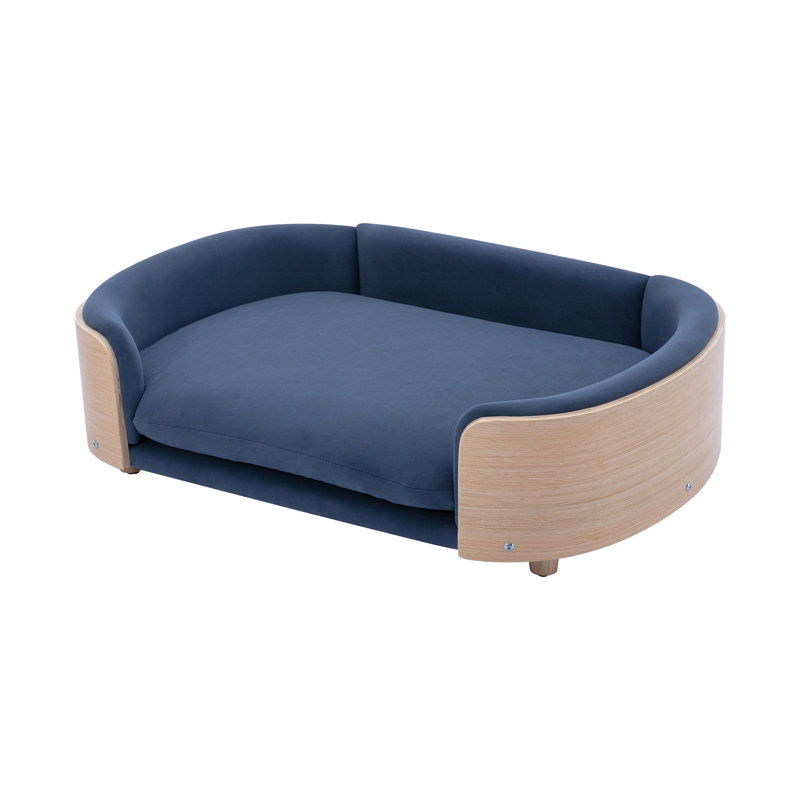 Canapé pour chien en bois massif Inira, Bleu foncé / naturel, L 30,7 po x P 20,08 po x H 9,85 po