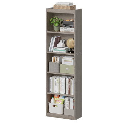 5 Tier Bookshelf, 20 Inches Wide Wooden Storage Shelves