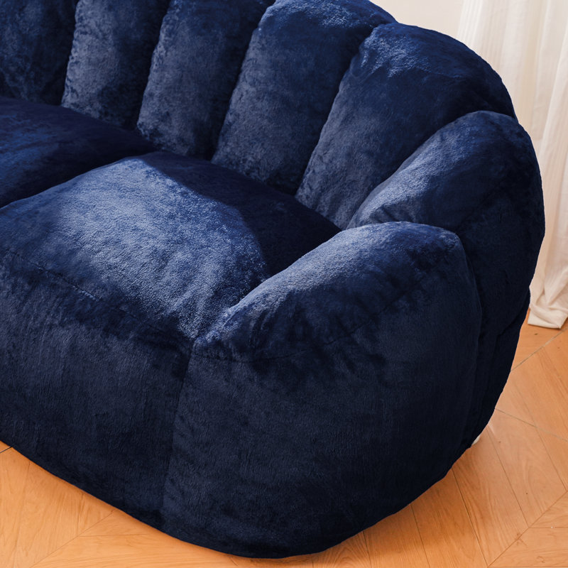 Pouf géant MJ-YS231-BL pour adultes, tissu bleu foncé à motif de lapin, capacité de 295 kg, canapé ergonomique confortable avec accoudoirs et poches latérales