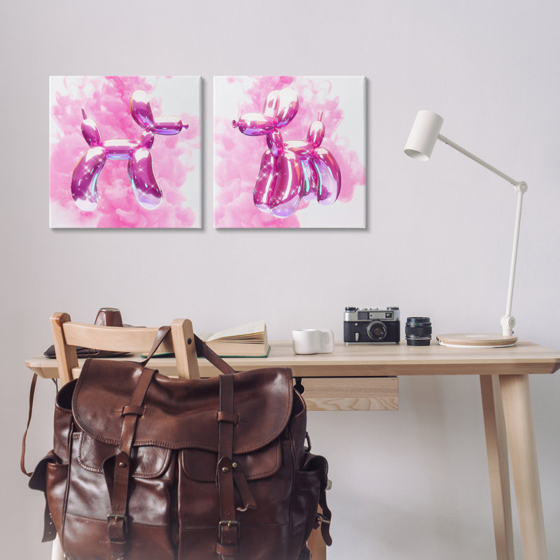«Sparkle Balloon Dogs», ensemble de 2 reproductions d'art sur toile par Ziwei Li, H 17 po x l 17 po