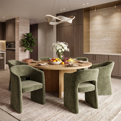 Ensemble de table de salle à manger ronde à pied central de 60 pouces avec 6 fauteuils à dossier ouvert en chenille