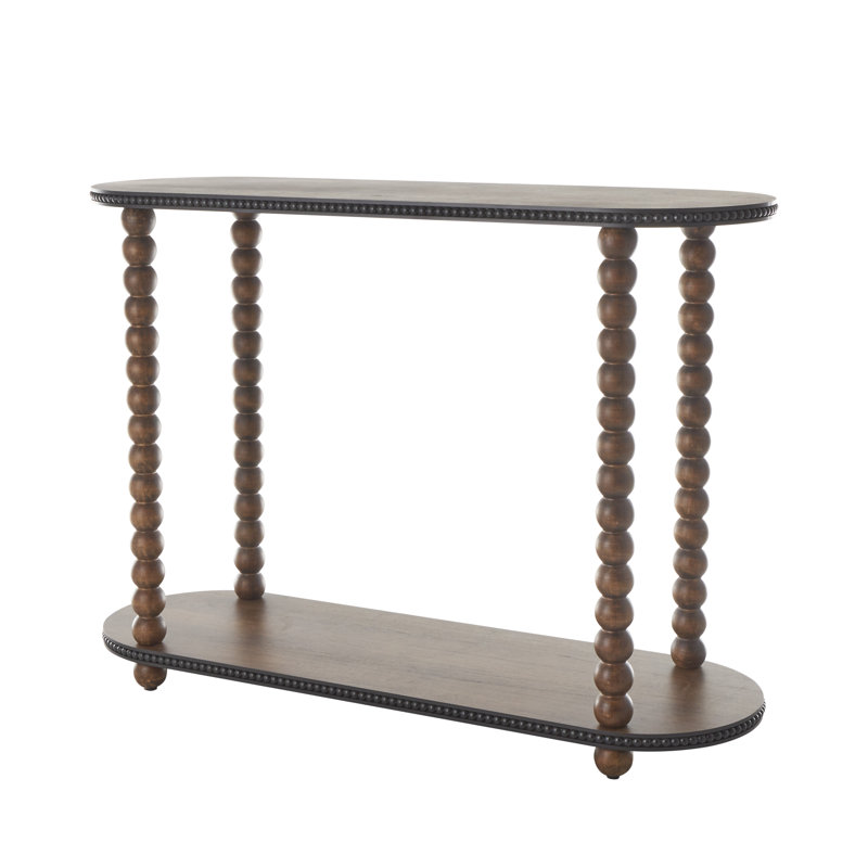 Chirillo Wood Oval Spindle 1 Shelf Brown Console Table with Beaded Edges