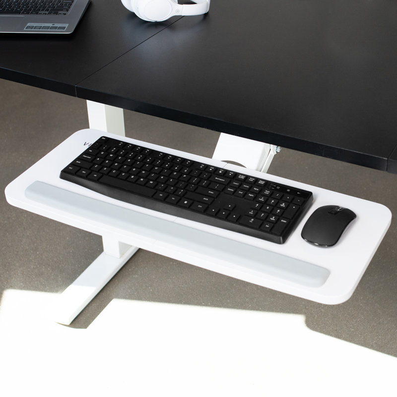 White Adjustable Steel Keyboard and Mouse Tray with Sliding Track