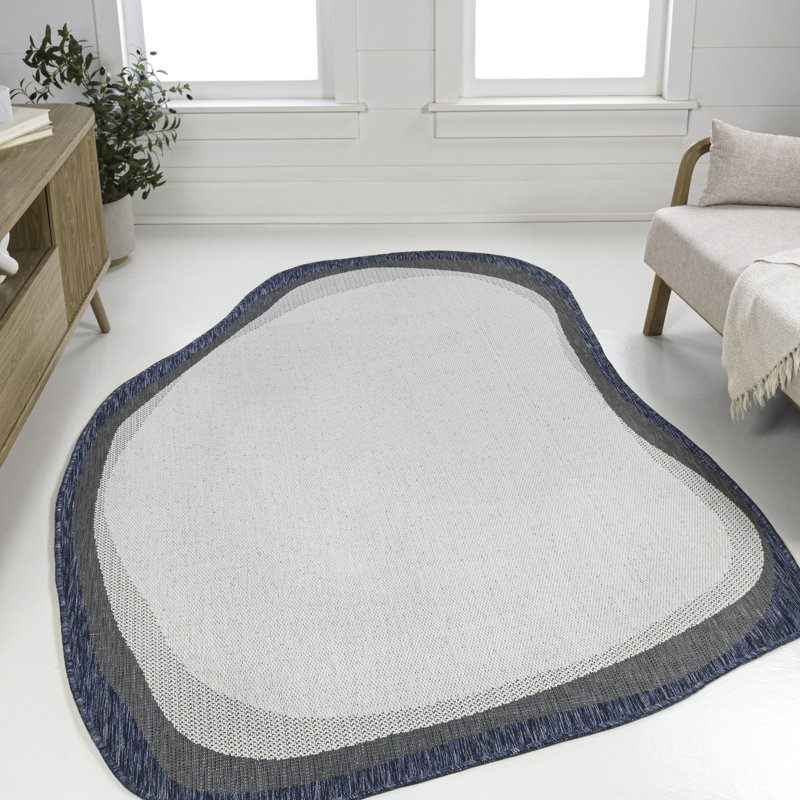 Oneva Modern Rustic Abstract Cream/Navy Indoor/Outdoor Rug, Novelty 5'3" x 7'7"
