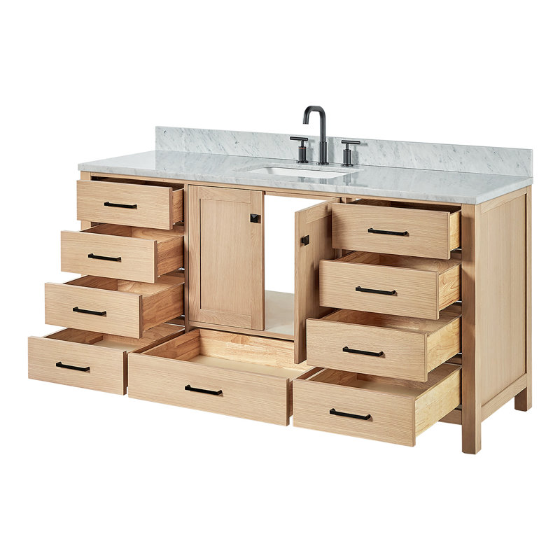 Flynt 67'' Single Bathroom Vanity with Carrara Marble Top, Oak