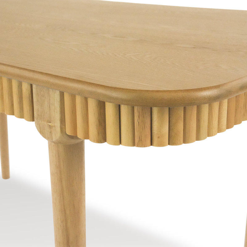 Solid Wood Farmhouse Dining Table - 63" Rectangular Table With Rounded Edges & Round Legs - Natural Finish, Natural