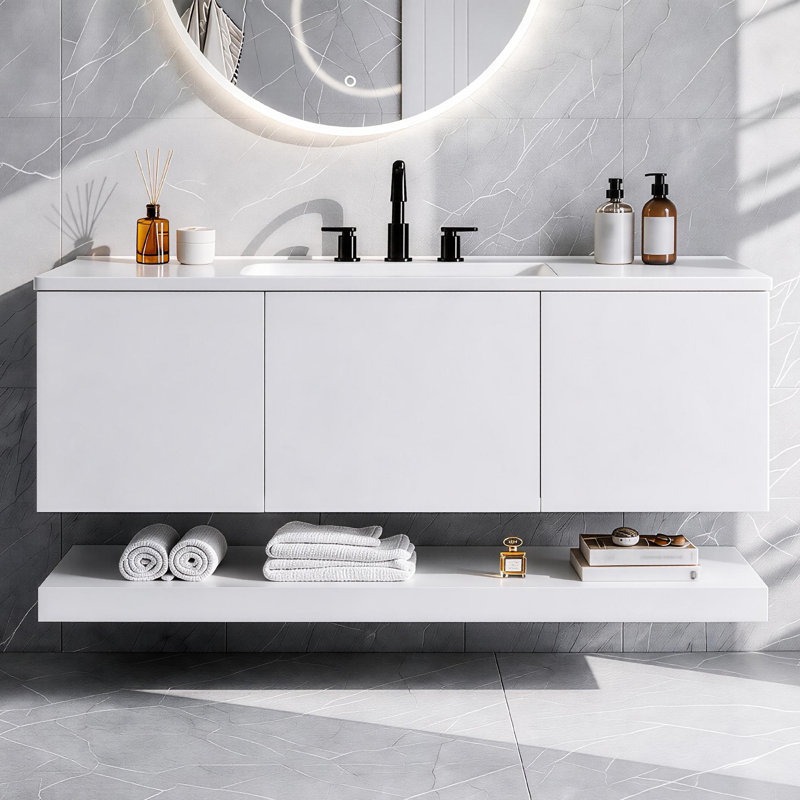 Meuble-lavabo avec lavabo, 3 tiroirs et tablette ouverte