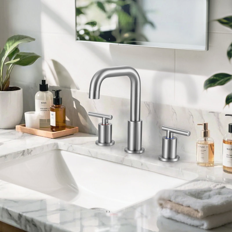 Widespread 2-handle Bathroom Faucet with Drain Assembly, Brushed Nickel
