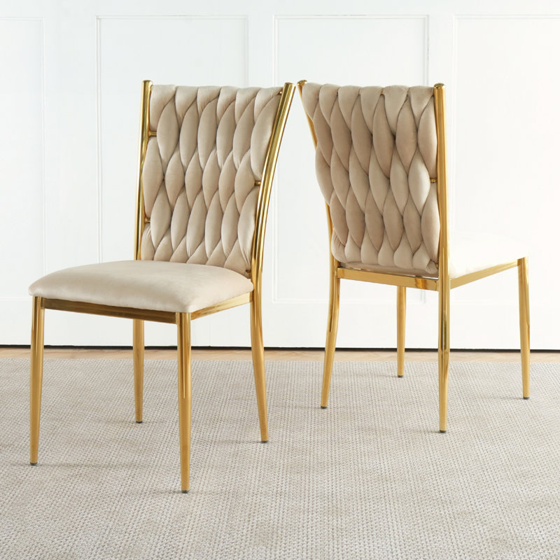 Ensemble de 2 chaises de salle à manger d'intérieur, 2, Beige, Or