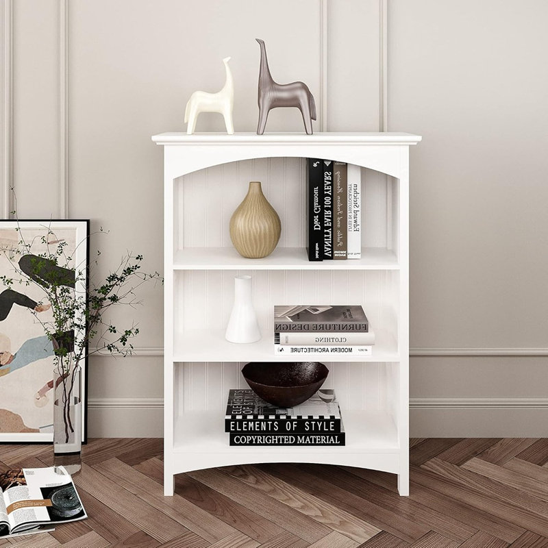 Bibliothèque à 3 niveaux avec 2 supports arqués - 40 "- Blanc - Tablette de rangement robuste et élégante