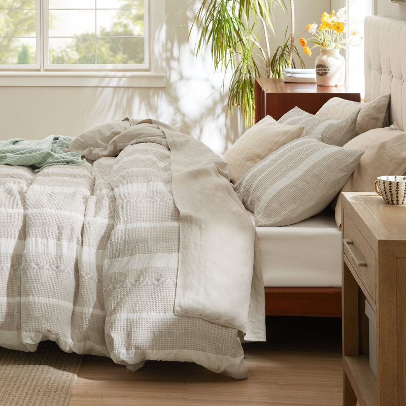 Ensemble de literie 100% coton bohème à housse de couette Winsle, Bande de lin