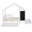 Lit double en bois massif pour enfants - Tiroirs de rangement, tableau noir (peu encombrant, aucun sommier nécessaire)