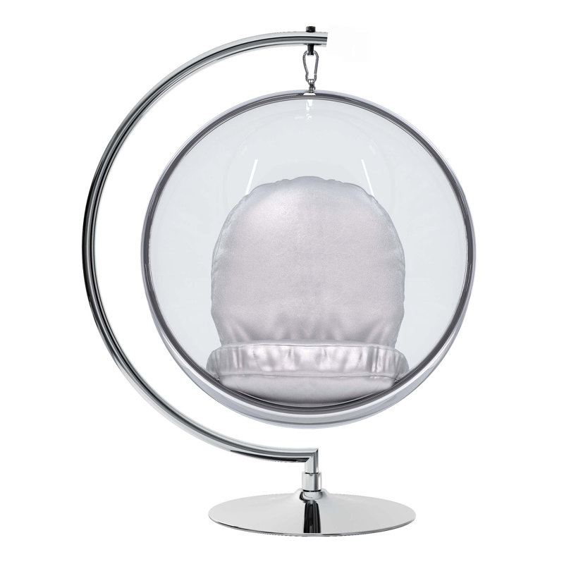 Modholic Hanging Bubble Chair With Stand, Silver, White Faux Leather