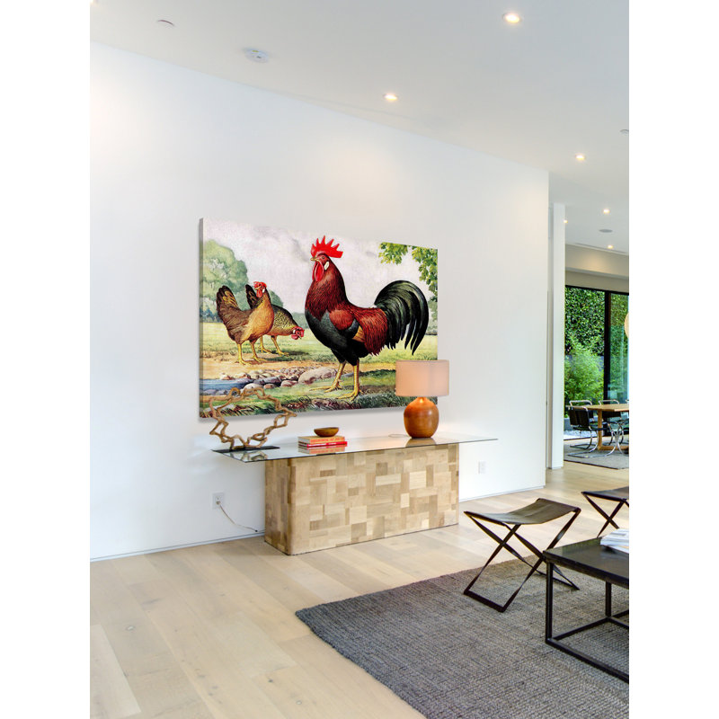 Three Roosters - Wrapped Canvas Print, 30cm H x 46cm W