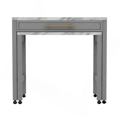 Light Gray Counter Height Table W NESTED TABLE Dining Room Furniture Faux Marble Top Table