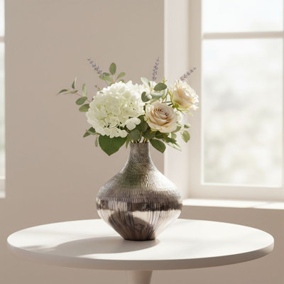 Modern Glass and Silver Vase, Metallic Glass Vase with Textured Design for Table, Console, or Shelf Decor